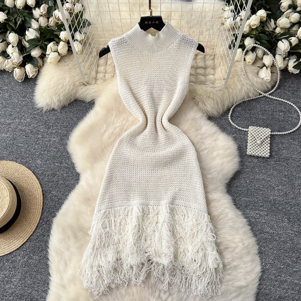 Simple Design Fringed Knitted Dress