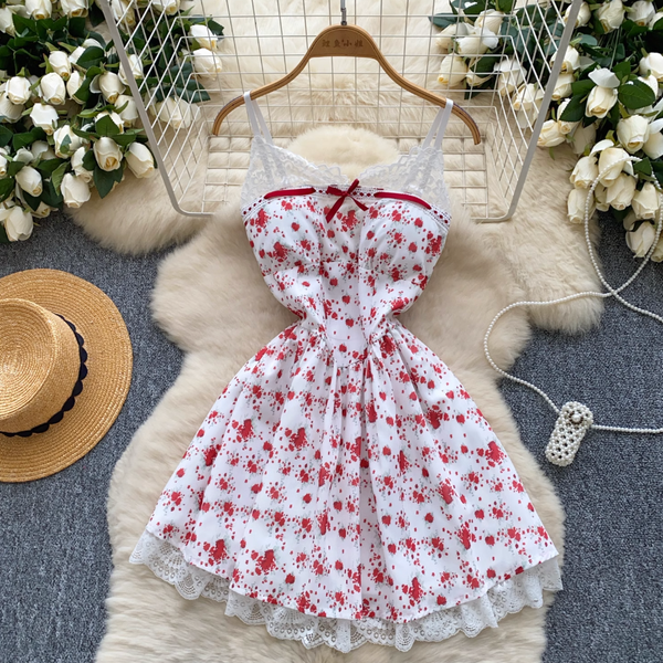 Polka Dot Floral Lace Slip Dress