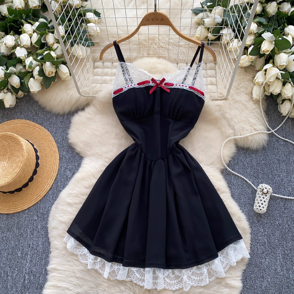 Polka Dot Floral Lace Slip Dress