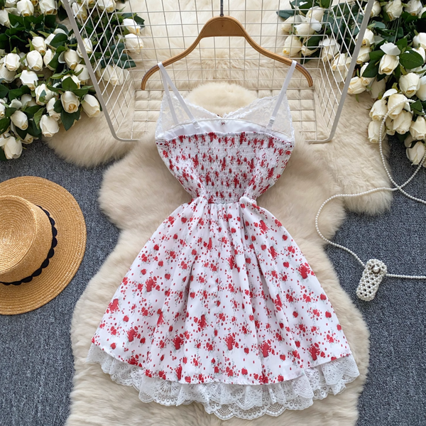 Polka Dot Floral Lace Slip Dress