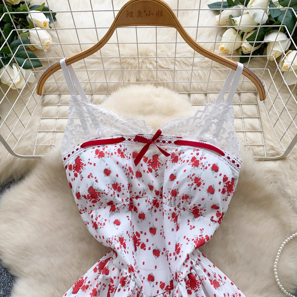 Polka Dot Floral Lace Slip Dress