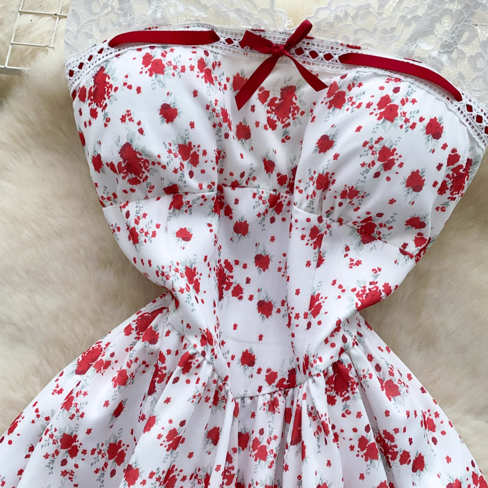 Polka Dot Floral Lace Slip Dress