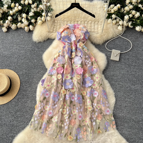 Invisible Strap Colorful Floral Dress