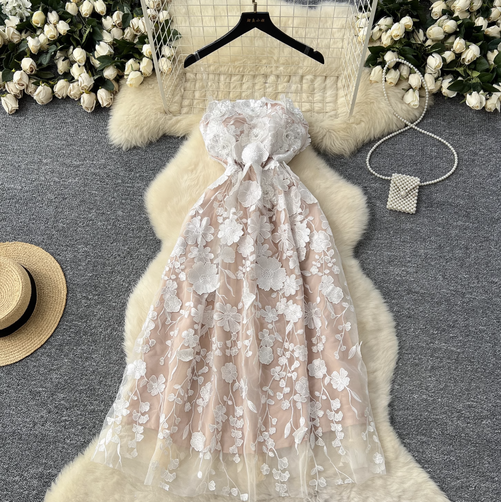 Invisible Strap Colorful Floral Dress