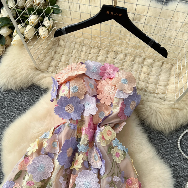Invisible Strap Colorful Floral Dress