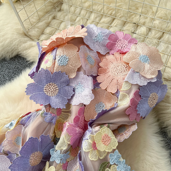 Invisible Strap Colorful Floral Dress