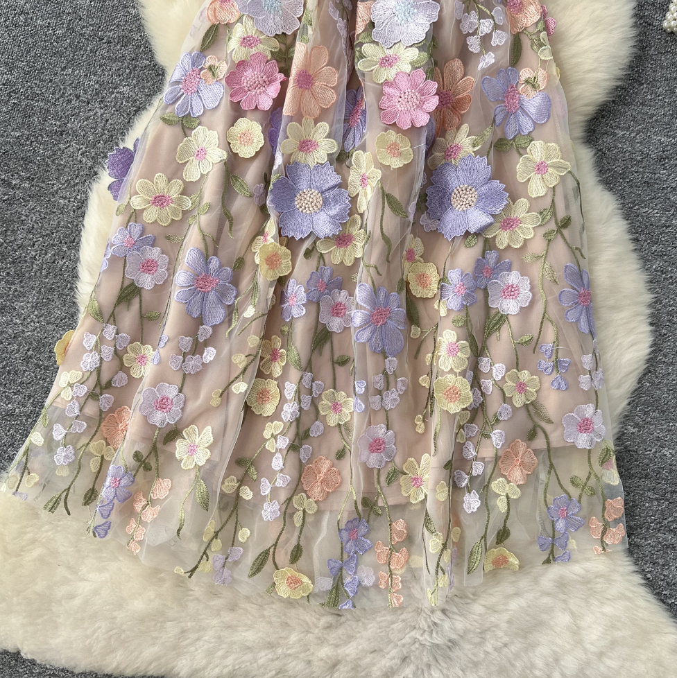 Invisible Strap Colorful Floral Dress