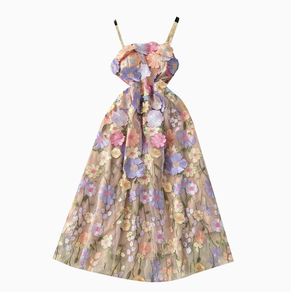 Invisible Strap Colorful Floral Dress