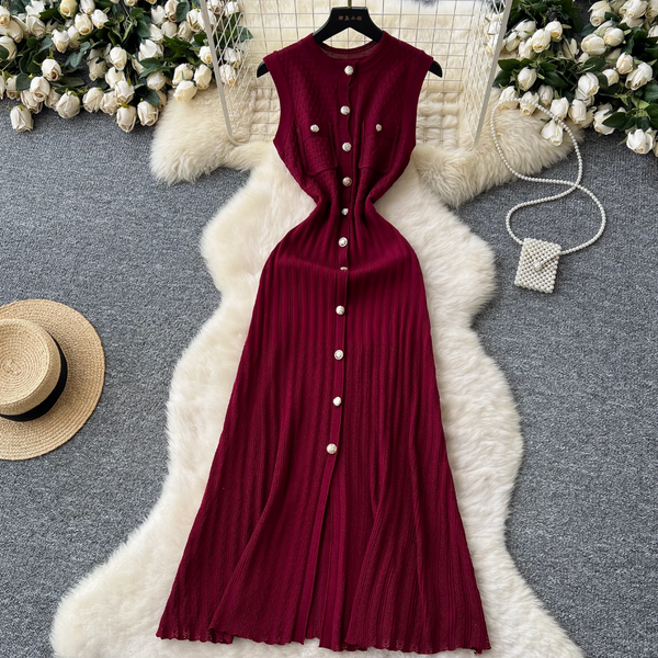 Round Collar Sleeveless Knitted Dress