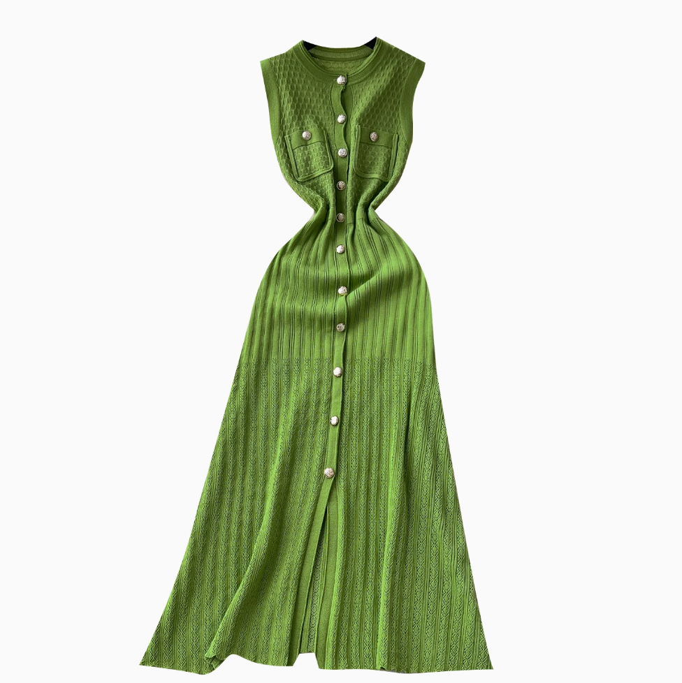 Round Collar Sleeveless Knitted Dress