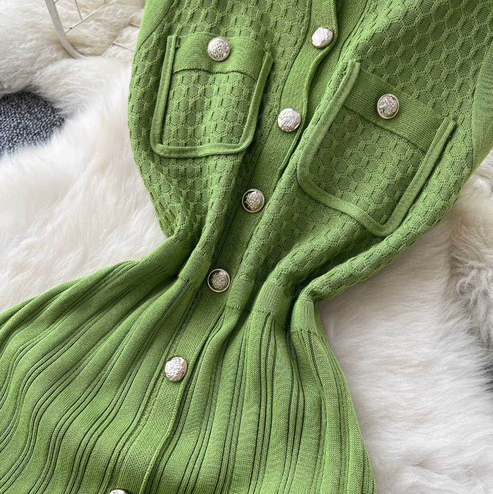 Round Collar Sleeveless Knitted Dress