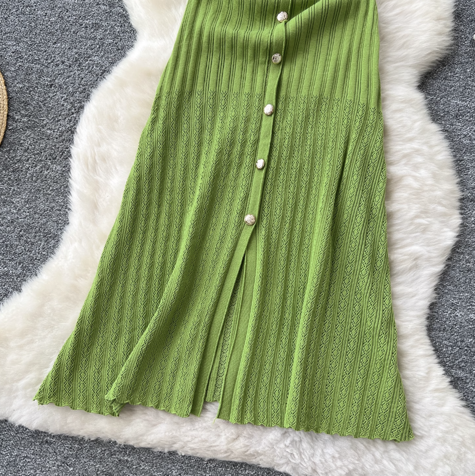 Round Collar Sleeveless Knitted Dress