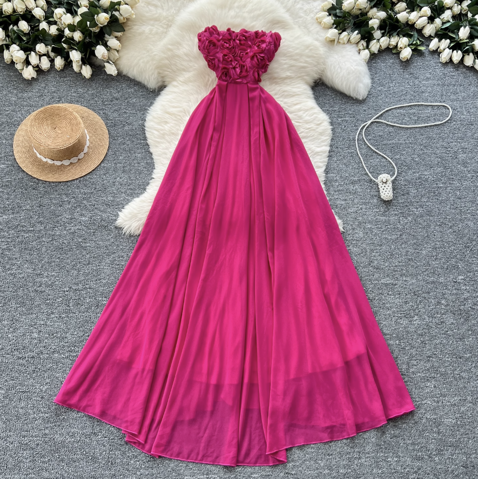 Off-shoulder Rose Red Floral Dress