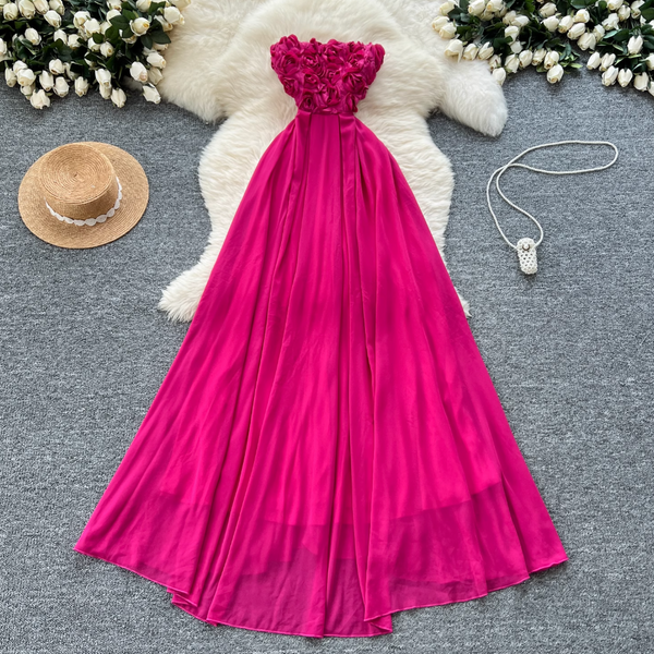 Off-shoulder Rose Red Floral Dress
