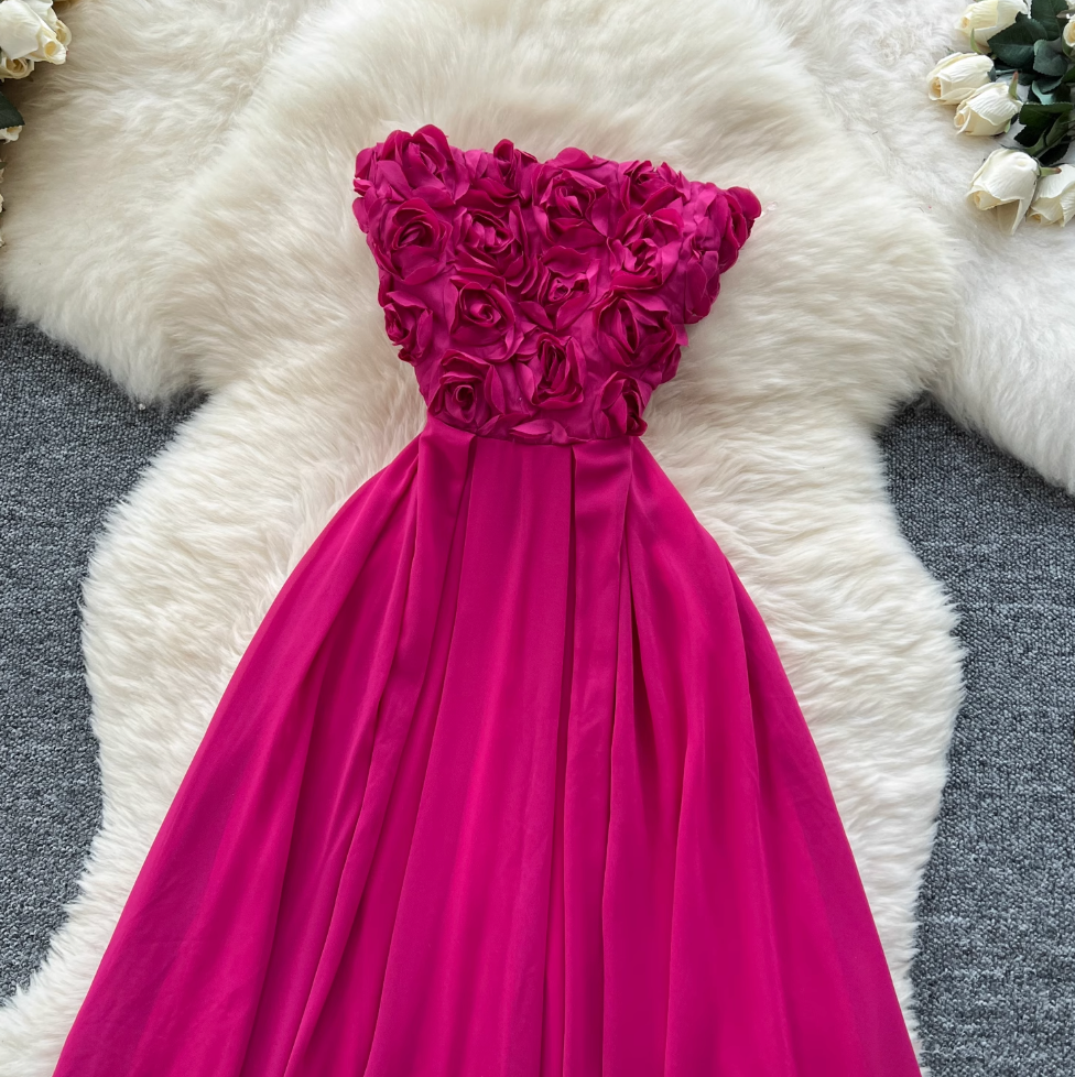 Off-shoulder Rose Red Floral Dress