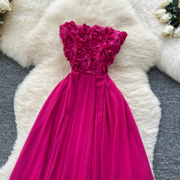 Off-shoulder Rose Red Floral Dress