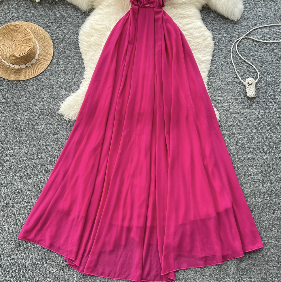Off-shoulder Rose Red Floral Dress
