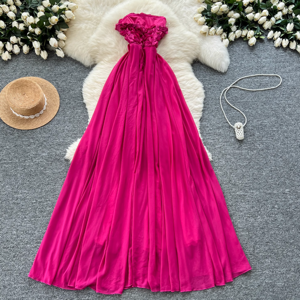 Off-shoulder Rose Red Floral Dress