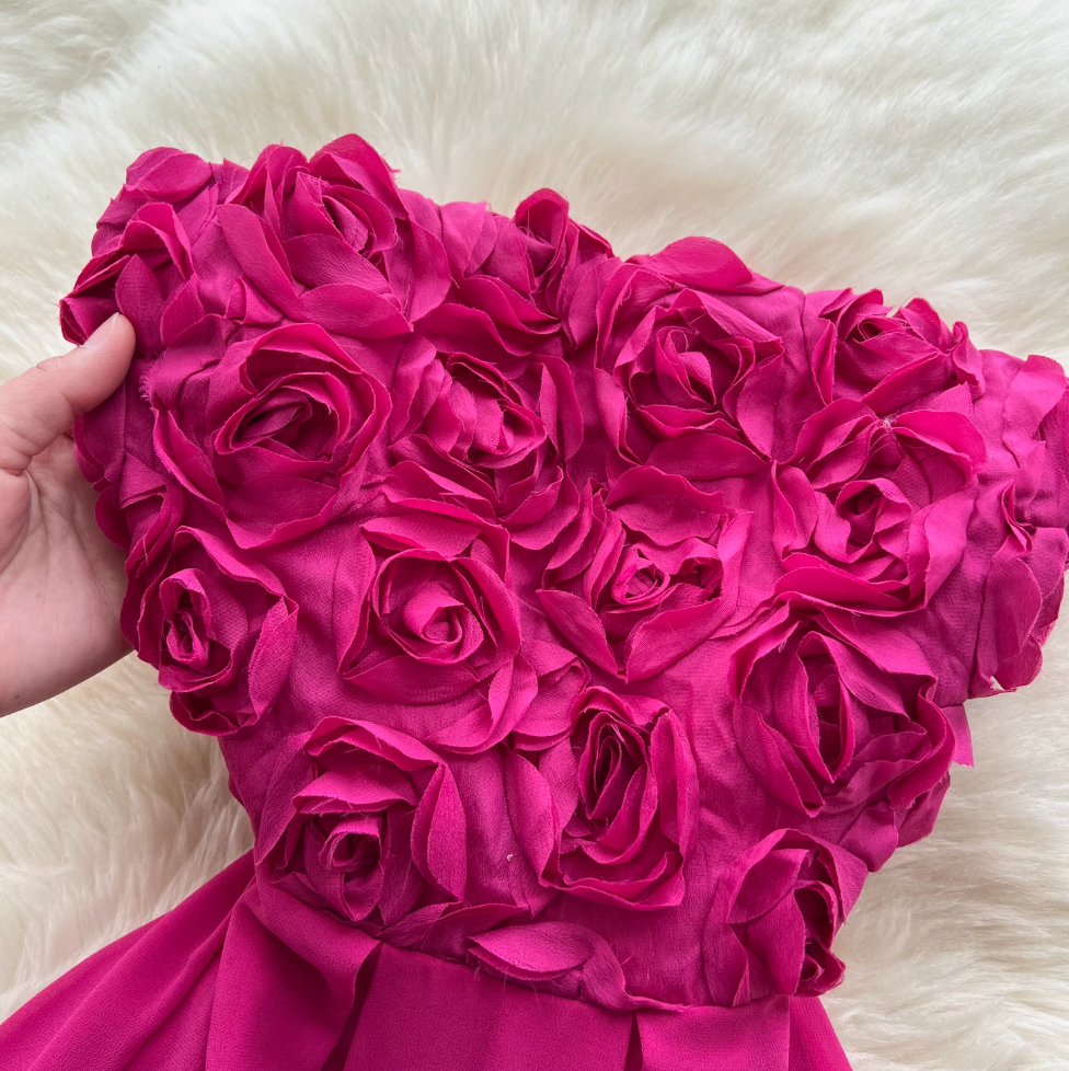 Off-shoulder Rose Red Floral Dress