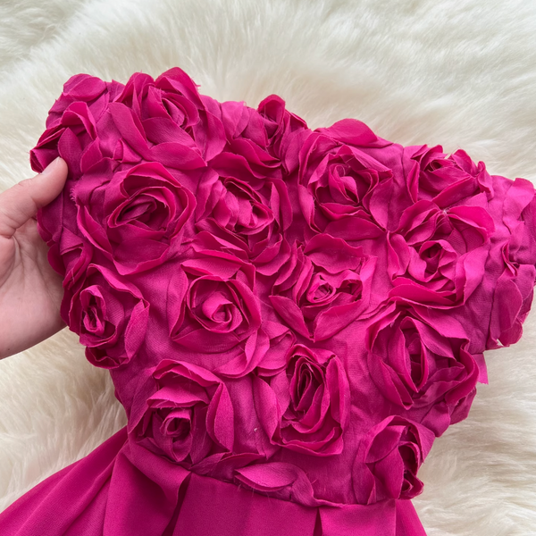 Off-shoulder Rose Red Floral Dress