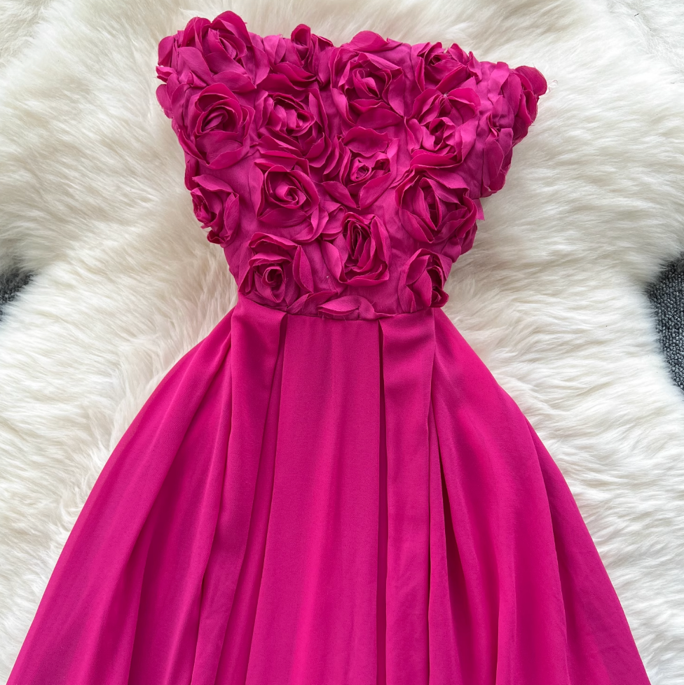 Off-shoulder Rose Red Floral Dress