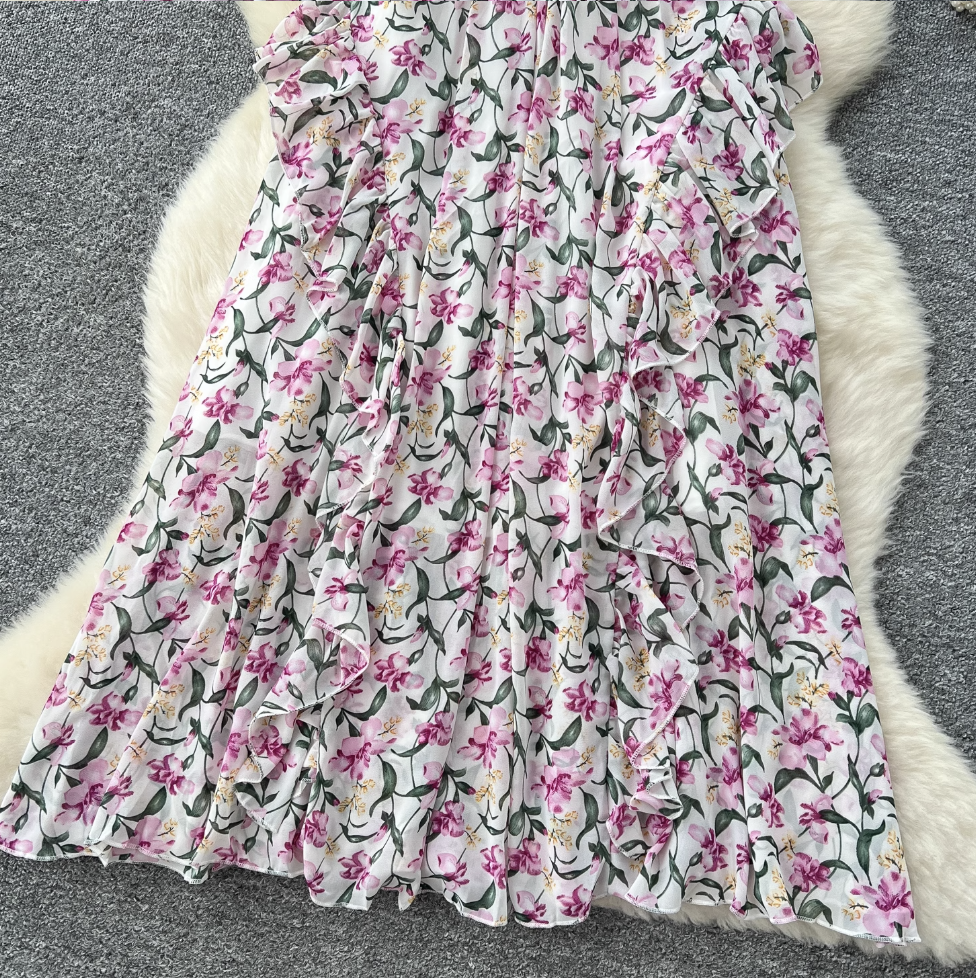 French Style V-neck Floral Dress