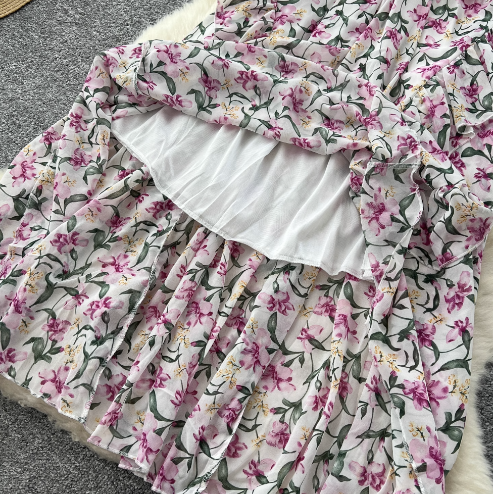 French Style V-neck Floral Dress