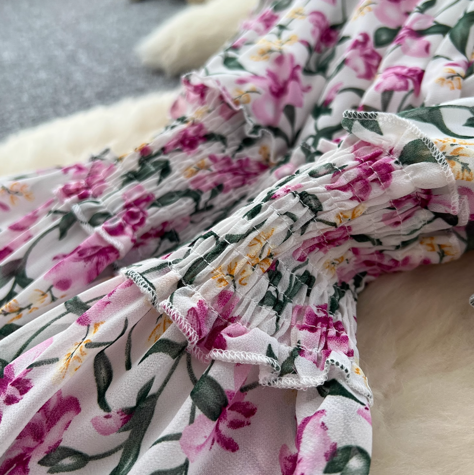 French Style V-neck Floral Dress