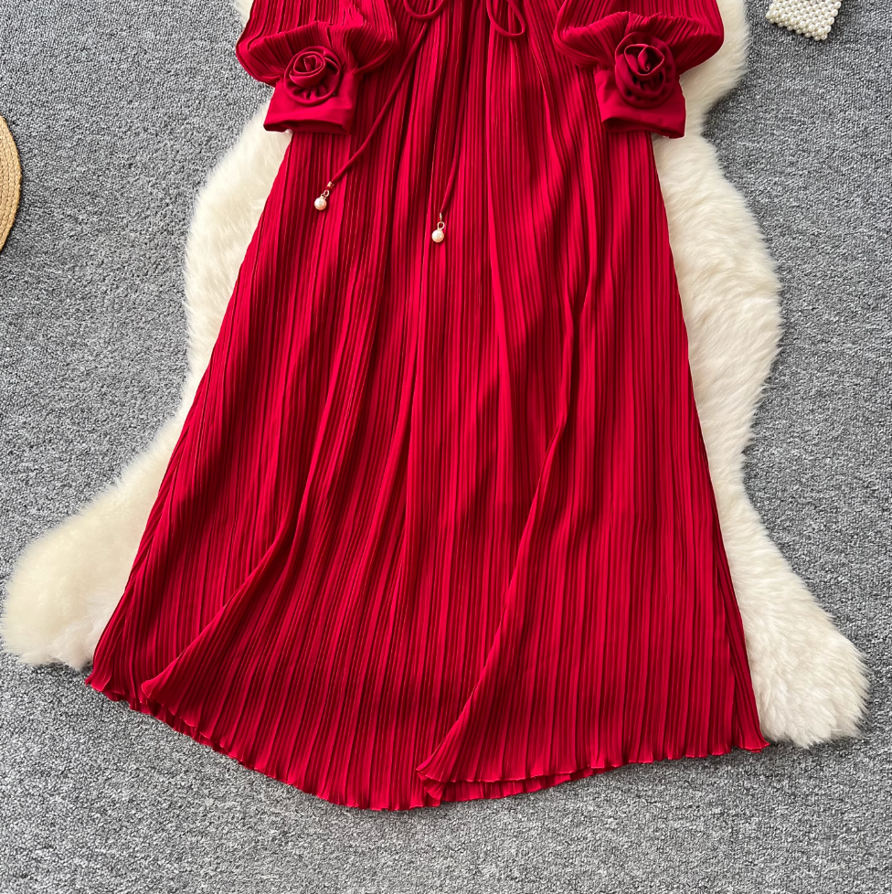 Mesh Collar Patchwork 3d Flower Dress