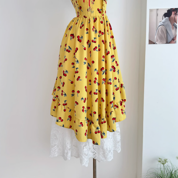 Vintage Backless Lace-up Floral Dress