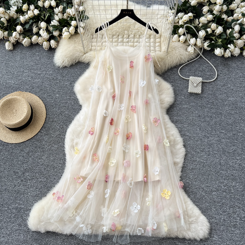 Fairy 3d Floral Mesh Slip Dress