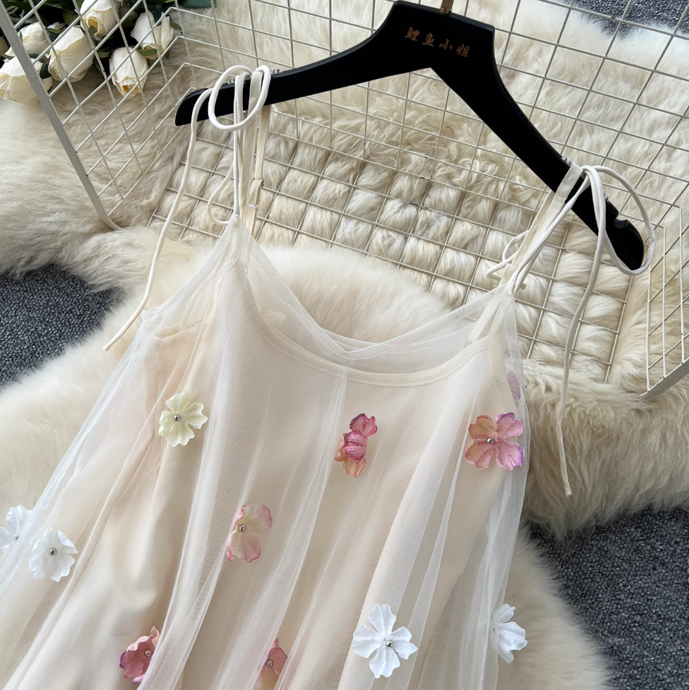 Fairy 3d Floral Mesh Slip Dress