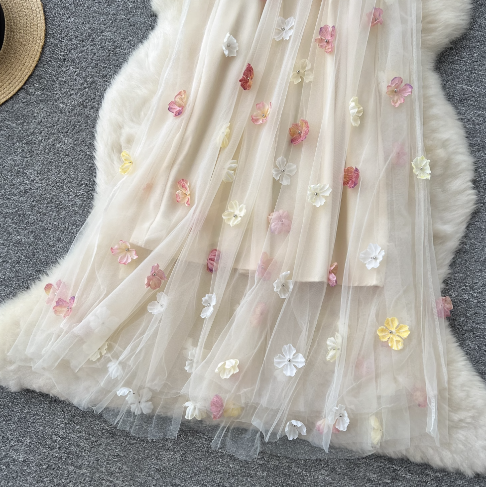 Fairy 3d Floral Mesh Slip Dress