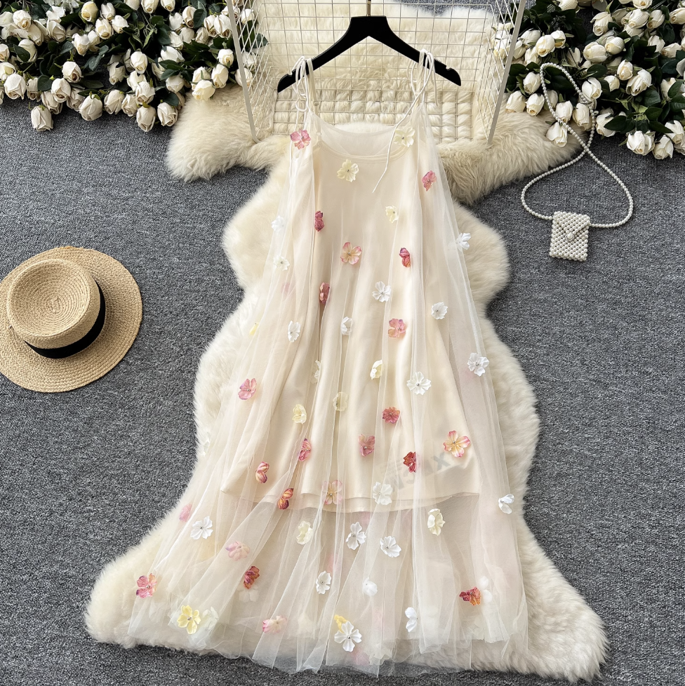 Fairy 3d Floral Mesh Slip Dress