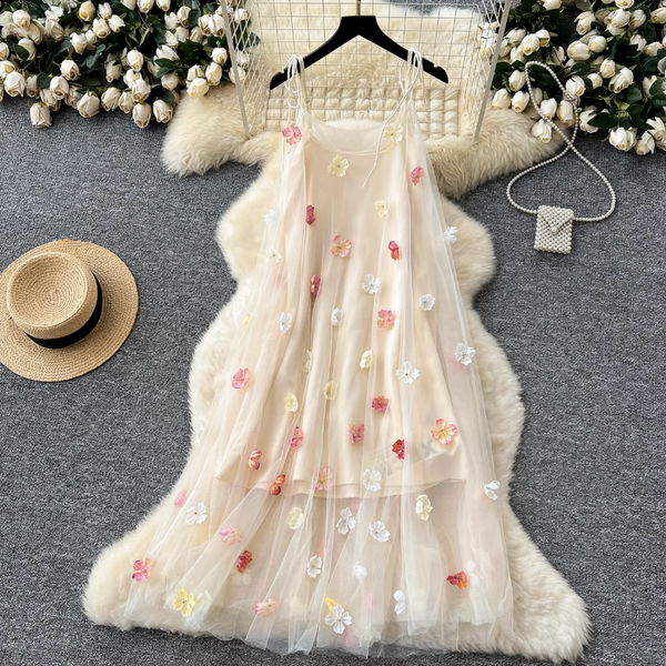 Fairy 3d Floral Mesh Slip Dress