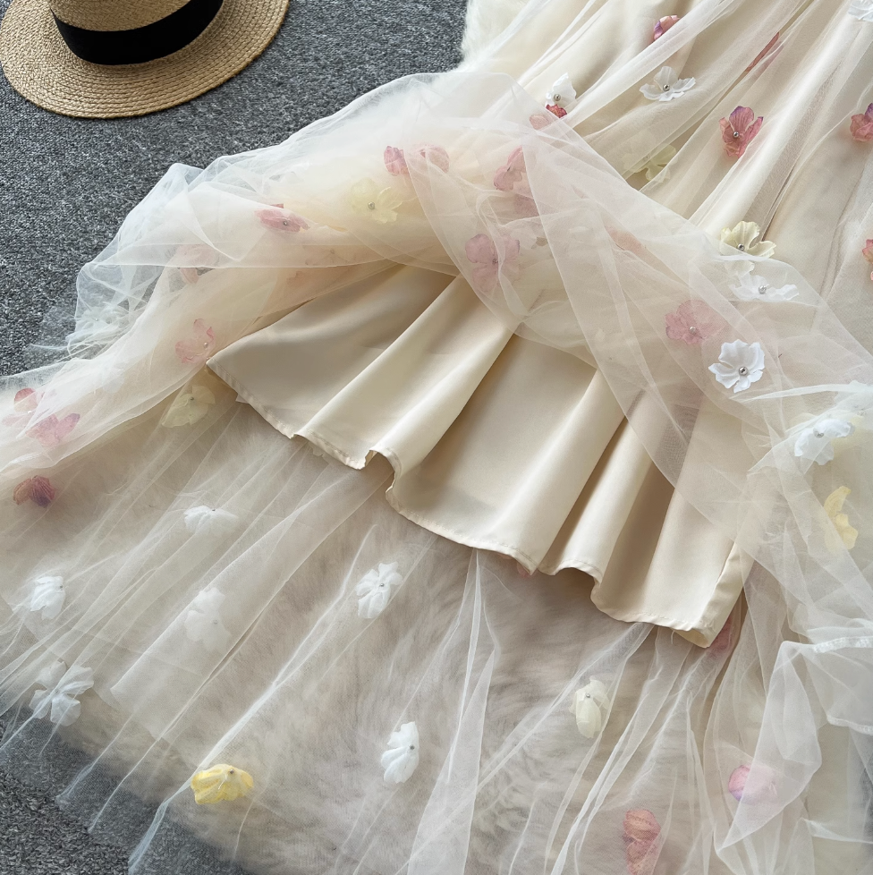 Fairy 3d Floral Mesh Slip Dress
