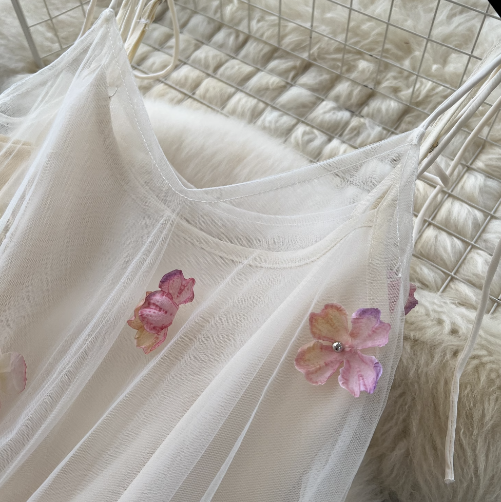 Fairy 3d Floral Mesh Slip Dress
