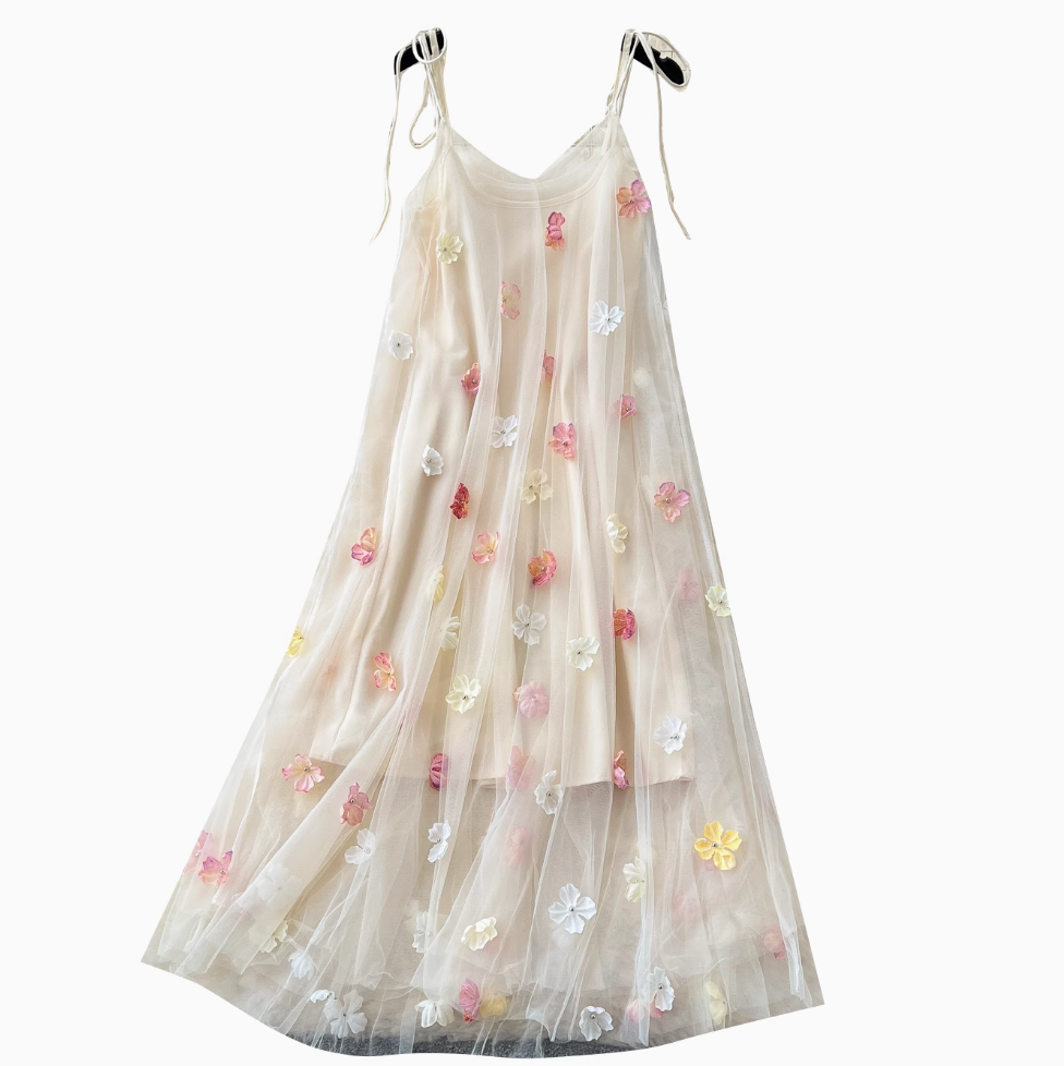 Fairy 3d Floral Mesh Slip Dress