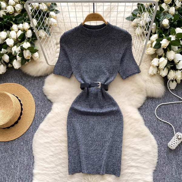 Elegant Gray Knitwear Dress with Belt