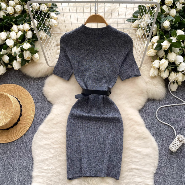 Elegant Gray Knitwear Dress with Belt