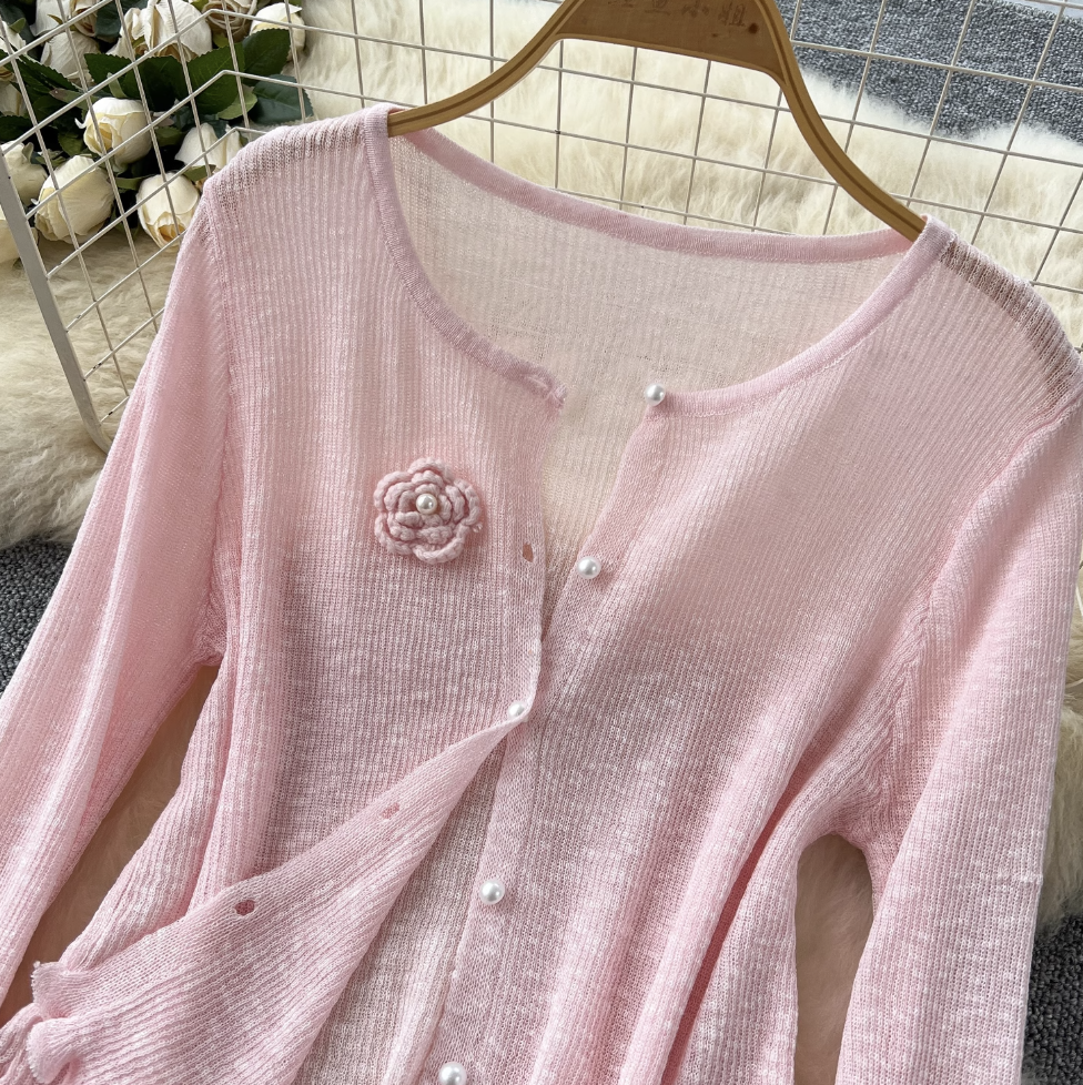 Pink Cardigan & White Slip Dress 2Pcs