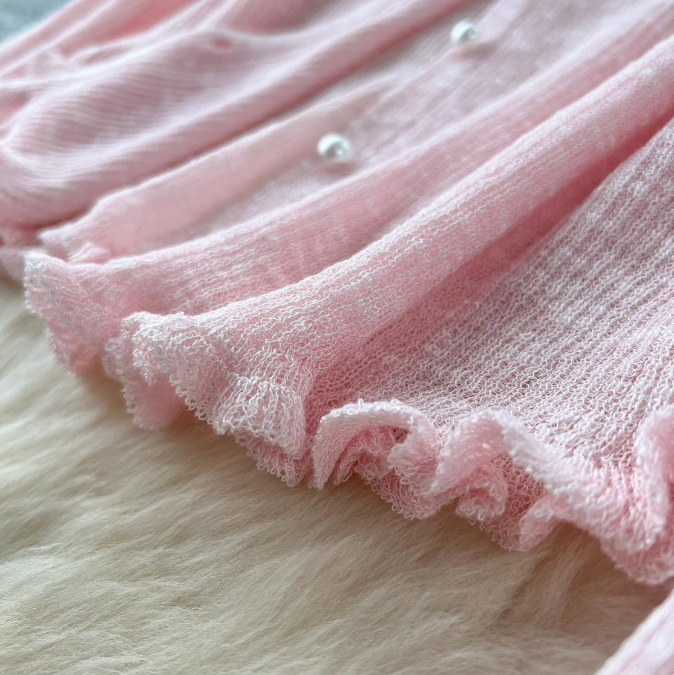 Pink Cardigan & White Slip Dress 2Pcs