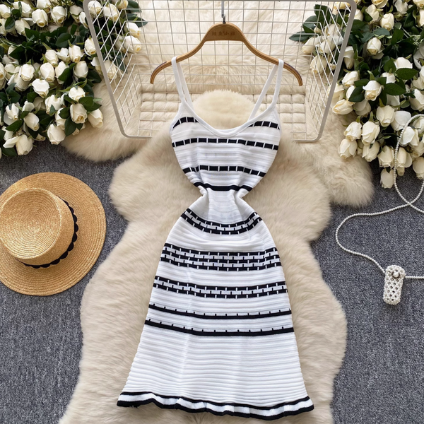 Color-blocking Striped Knitwear Slip Dress
