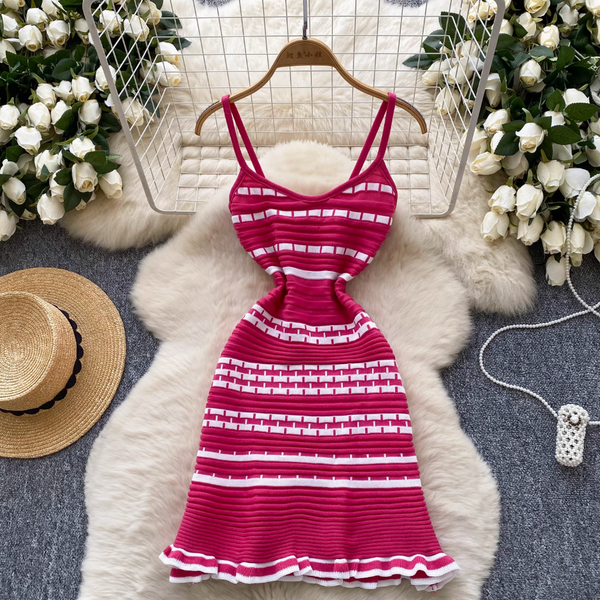 Color-blocking Striped Knitwear Slip Dress