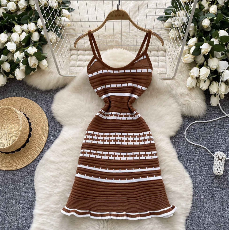 Color-blocking Striped Knitwear Slip Dress