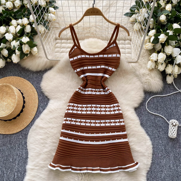 Color-blocking Striped Knitwear Slip Dress