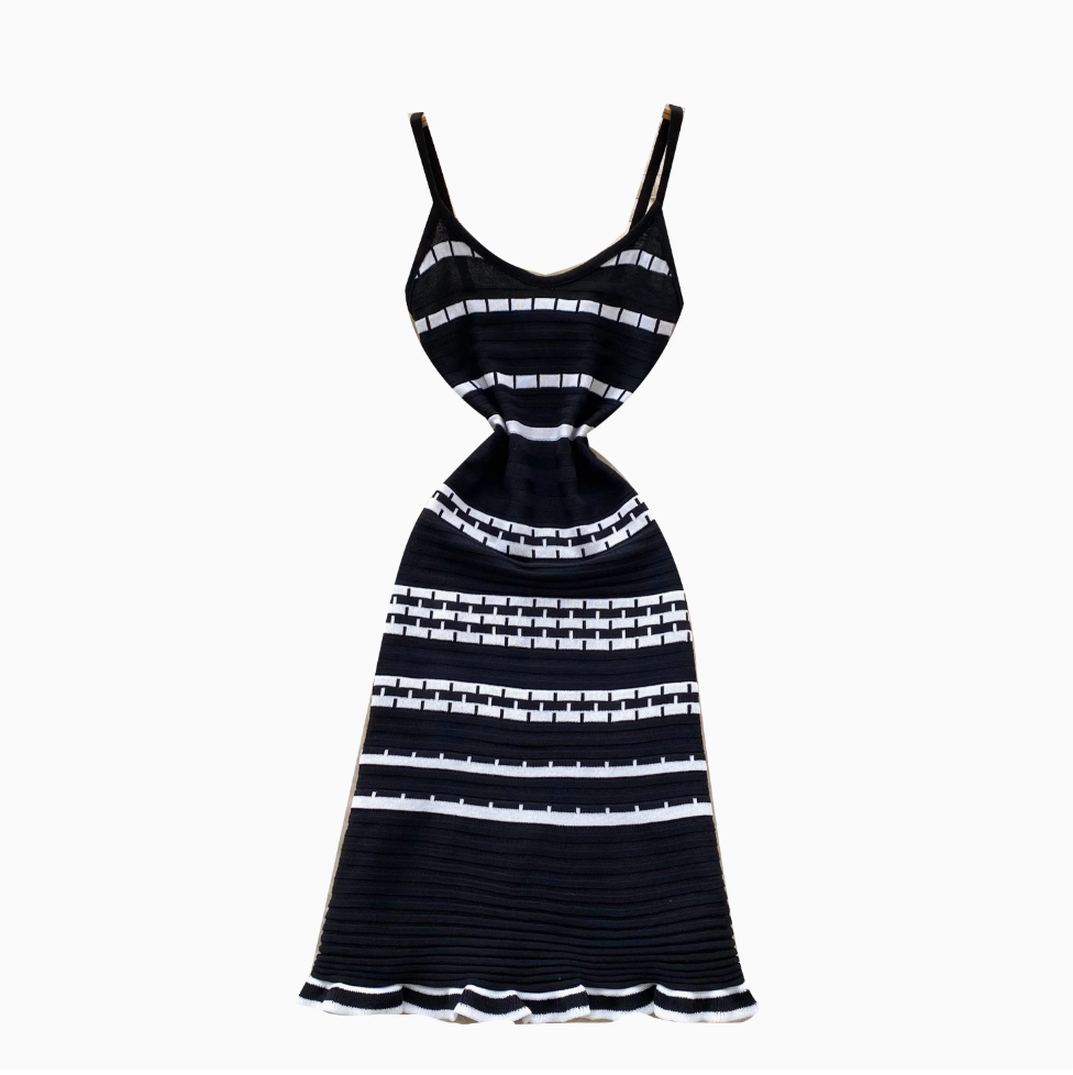 Color-blocking Striped Knitwear Slip Dress