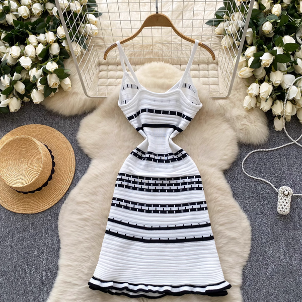 Color-blocking Striped Knitwear Slip Dress