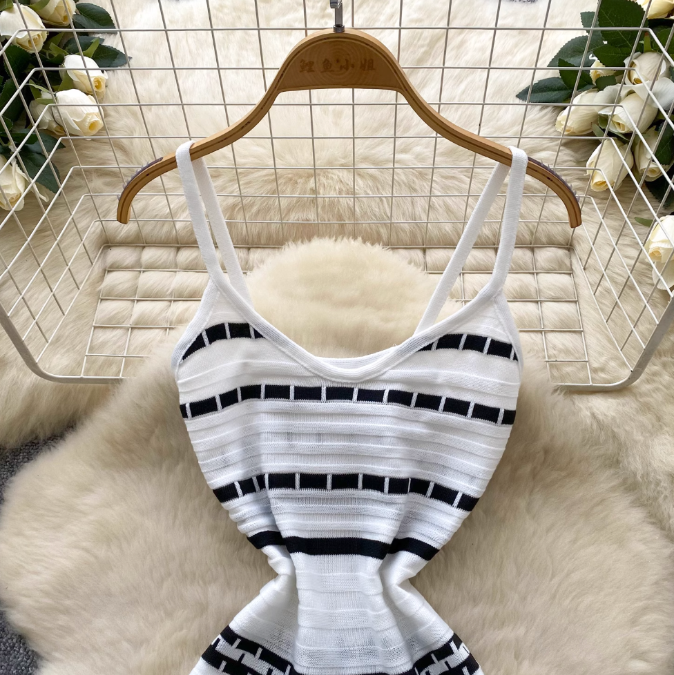 Color-blocking Striped Knitwear Slip Dress