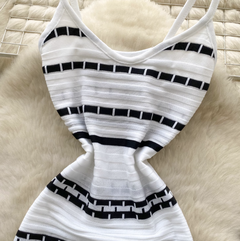 Color-blocking Striped Knitwear Slip Dress